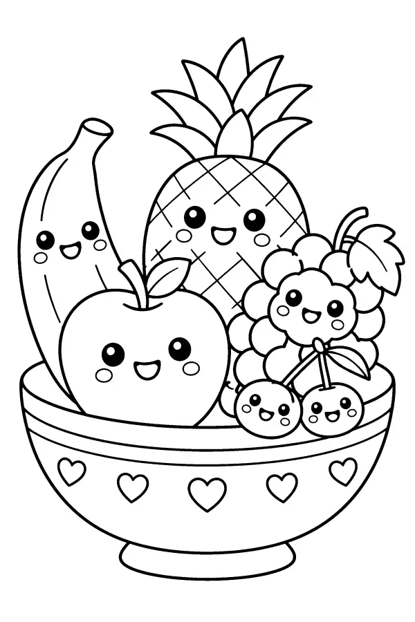 Dessin à colorier kawaii de fruits pour enfants