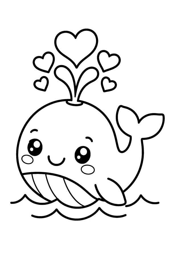 Dessin à colorier d’une baleine kawaii pour enfants