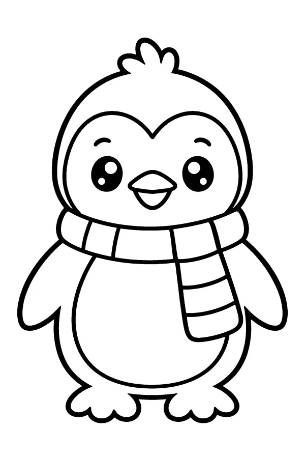 Dessin à colorier facile d’un pingouin kawaii
