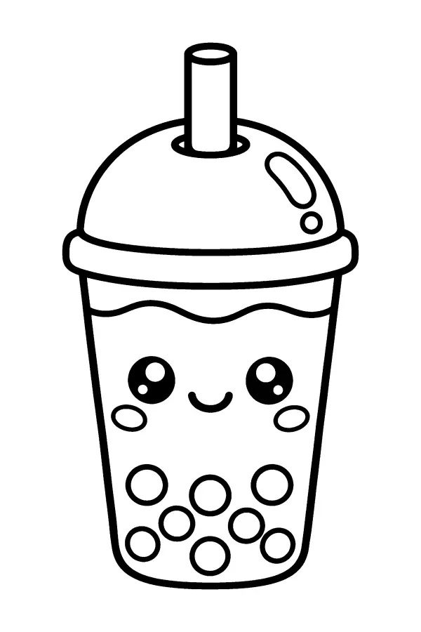 Dessin à colorier facile d’un bubble tea kawaii