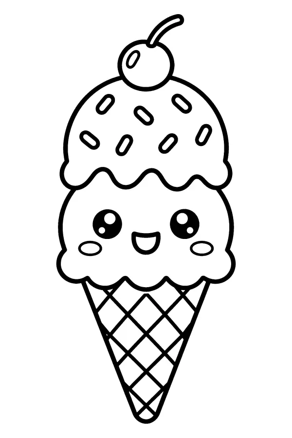 Dessin à colorier facile d’une glace kawaii