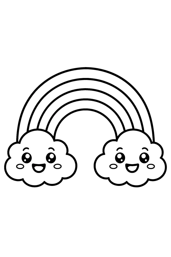 Dessin à colorier d’un arc-en-ciel kawaii