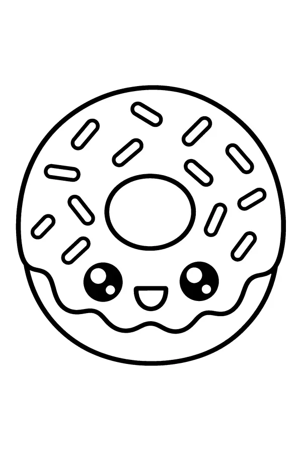 Coloriage d’un donut kawaii aux vermicelles souriant