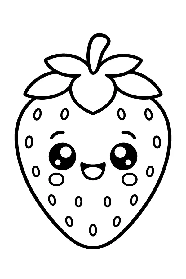 Dessin à colorier d’une fraise kawaii pour enfants