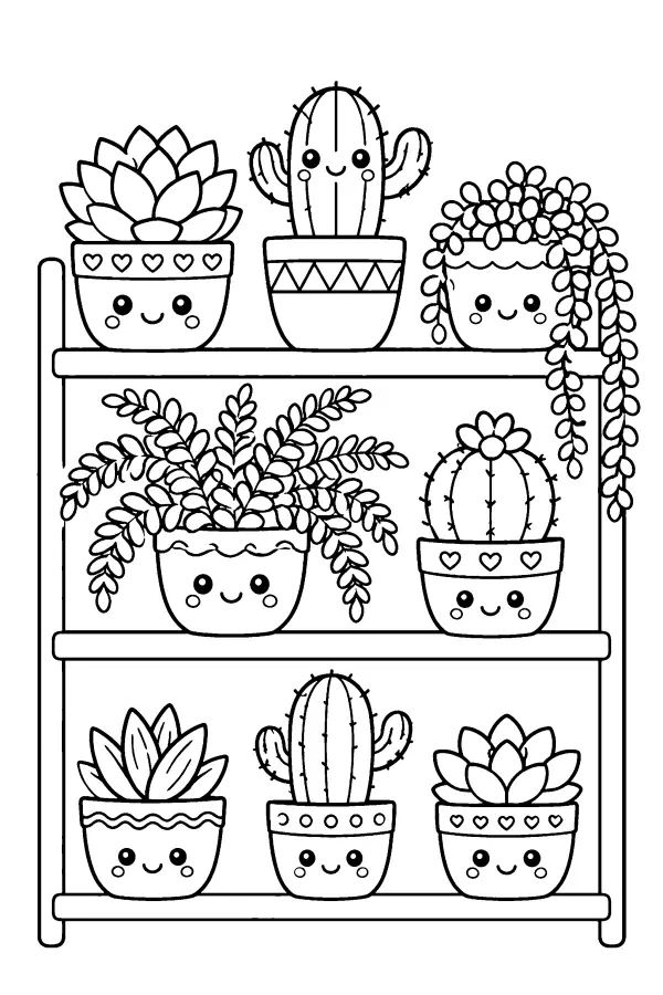 Dessin à colorier kawaii de plantes pour enfants