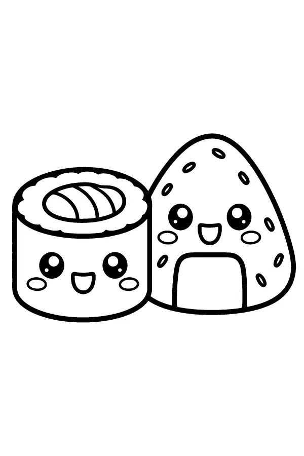 Dessin à colorier de sushi kawaii pour enfants