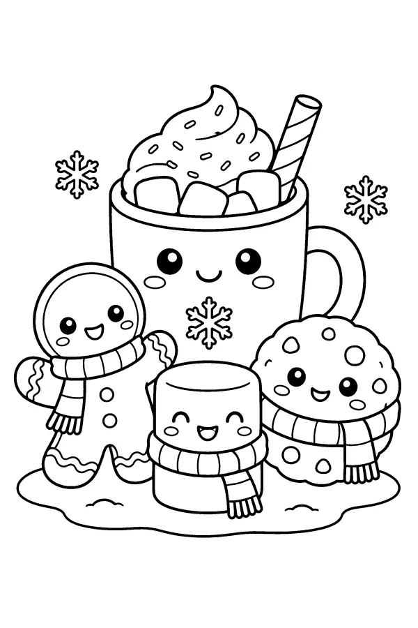 Dessin à colorier kawaii d’hiver pour enfants