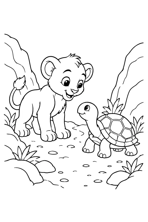 Lion Cub And Tortoise