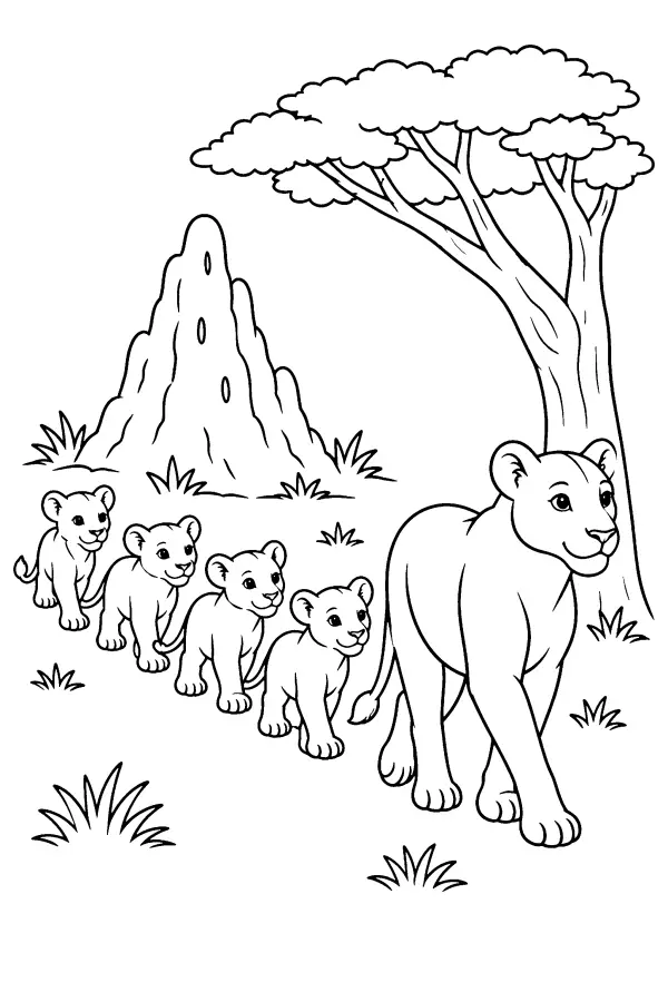 Lioness And Cubs