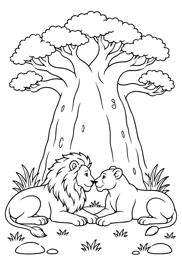 Lions Beneath Baobab