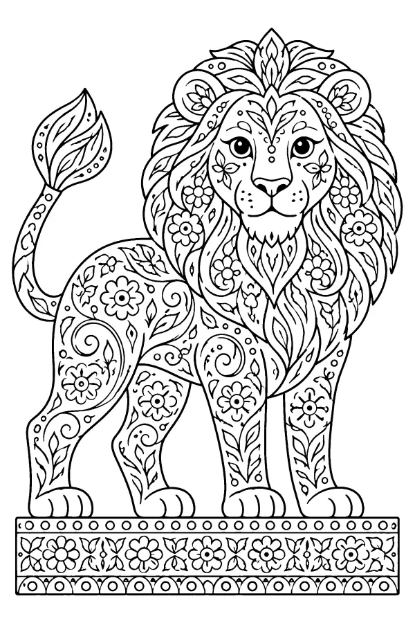 Patterned Lion On Pedestal