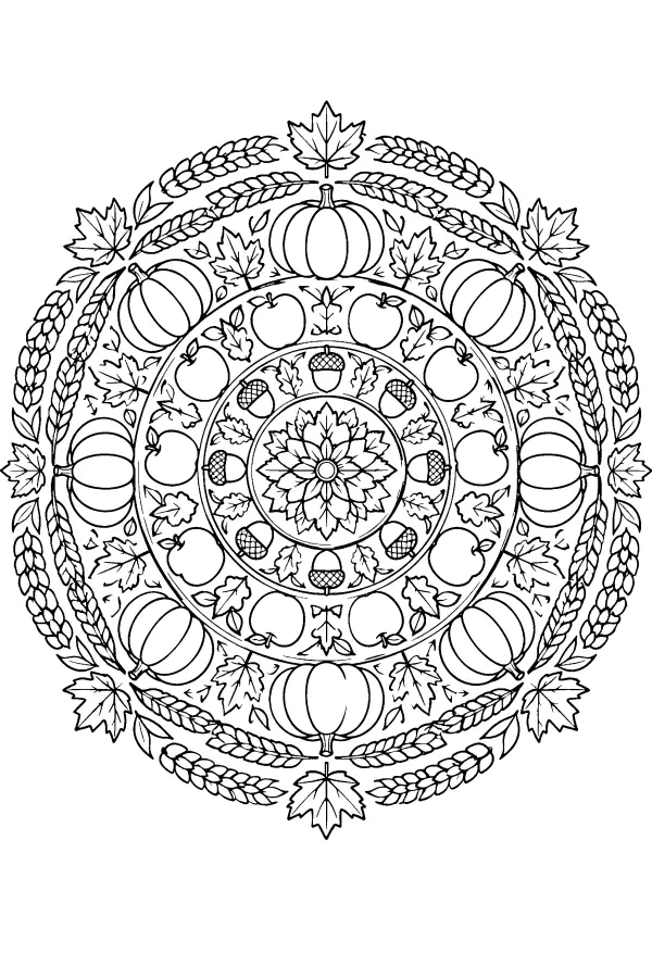 Dessin à colorier détaillé d’un mandala d’automne