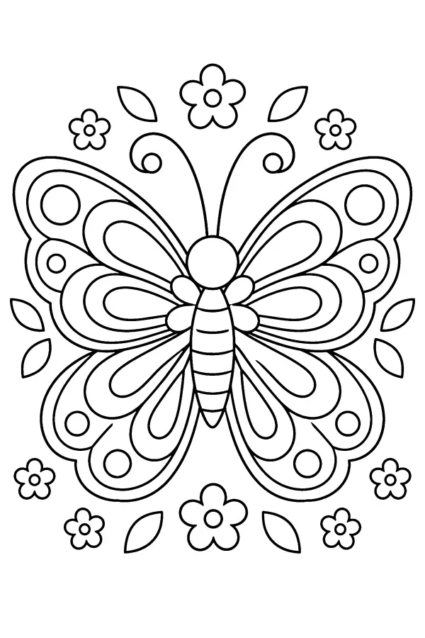 Coloriage d’un mandala en forme de papillon fleuri