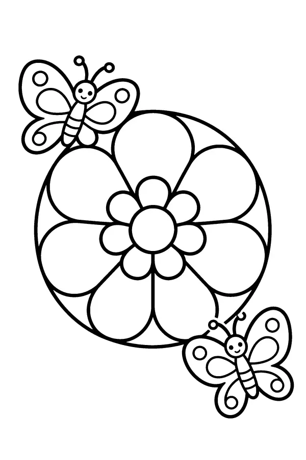 Dessin à colorier d’un mandala aux papillons