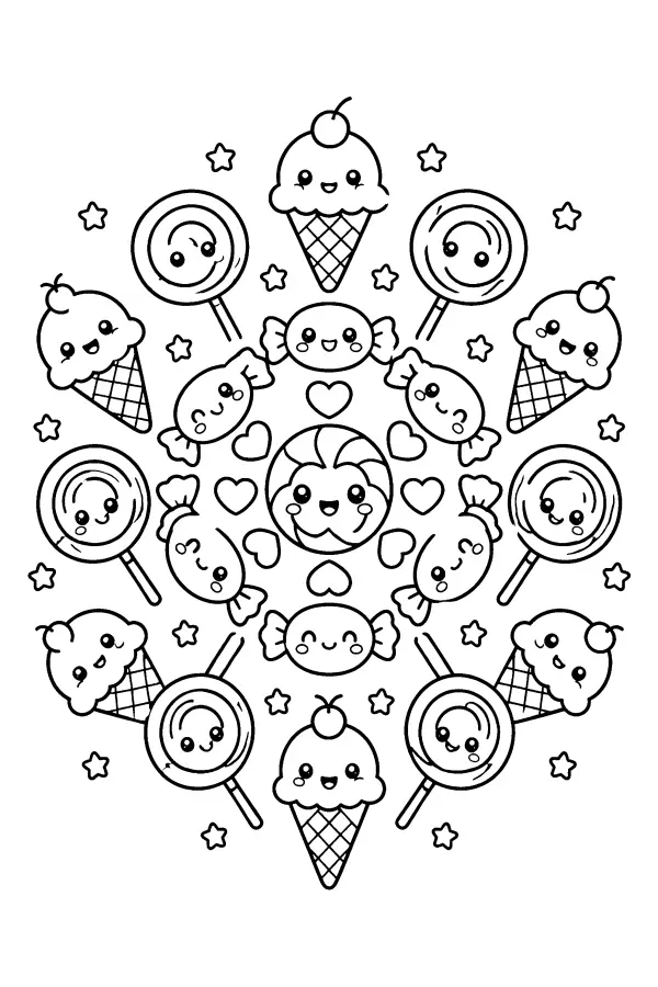 Dessin à colorier d’un mandala de bonbons