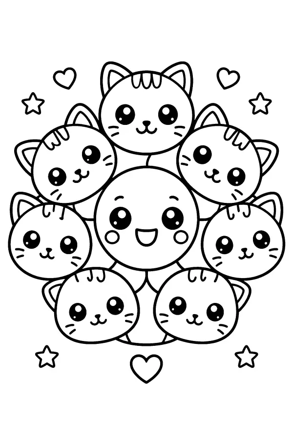 Dessin à colorier d’un mandala de chats pour enfants