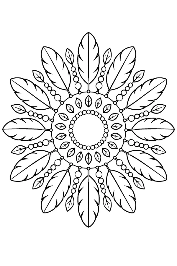 Dessin à colorier d’un mandala de plumes