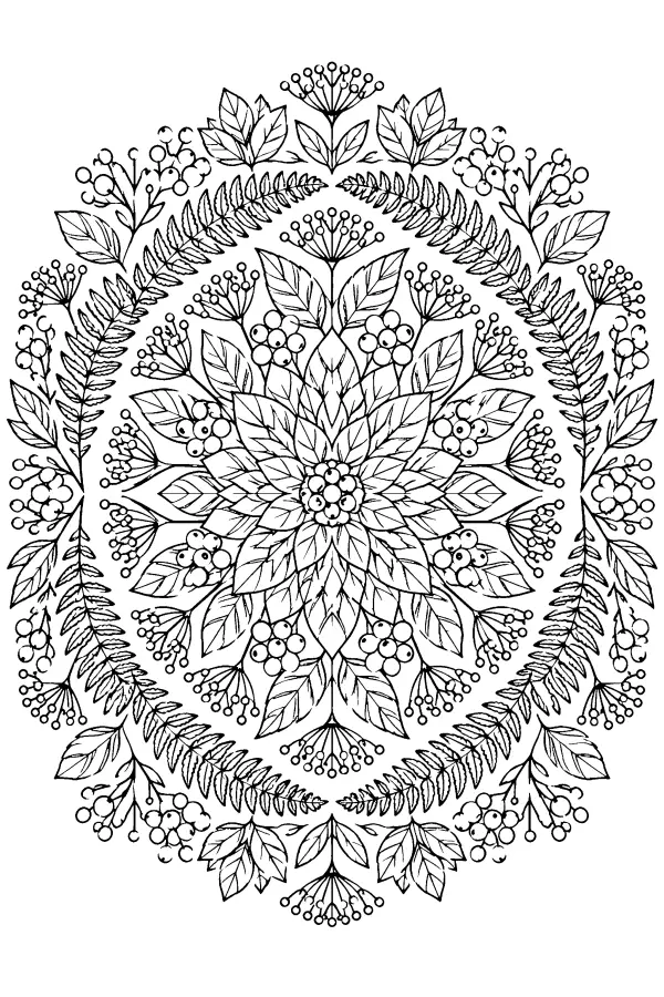 Coloriage détaillé d’un mandala botanique