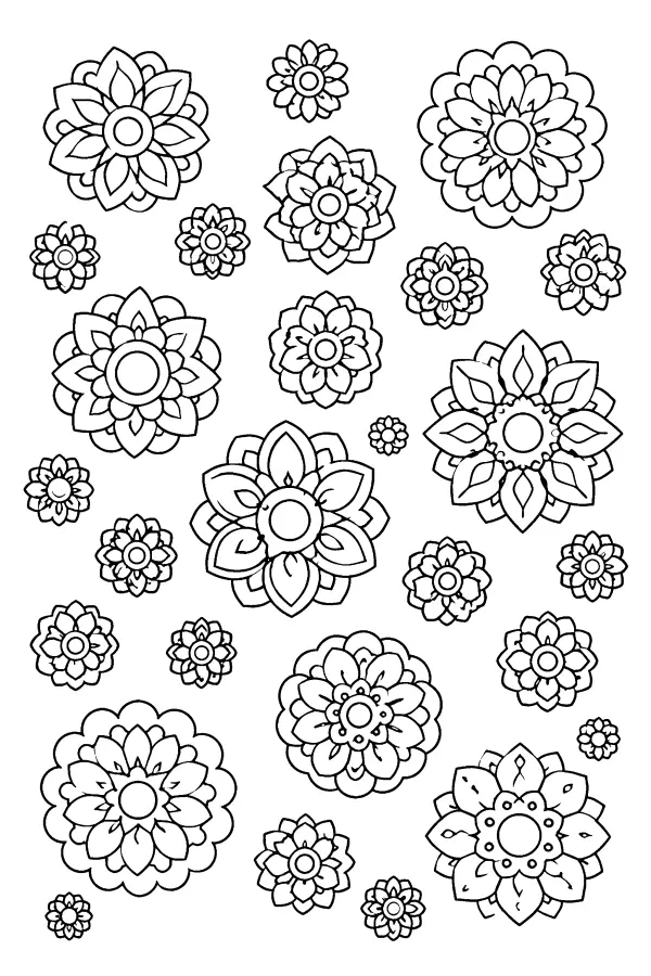 Dessin à colorier motif de mandalas fleuris