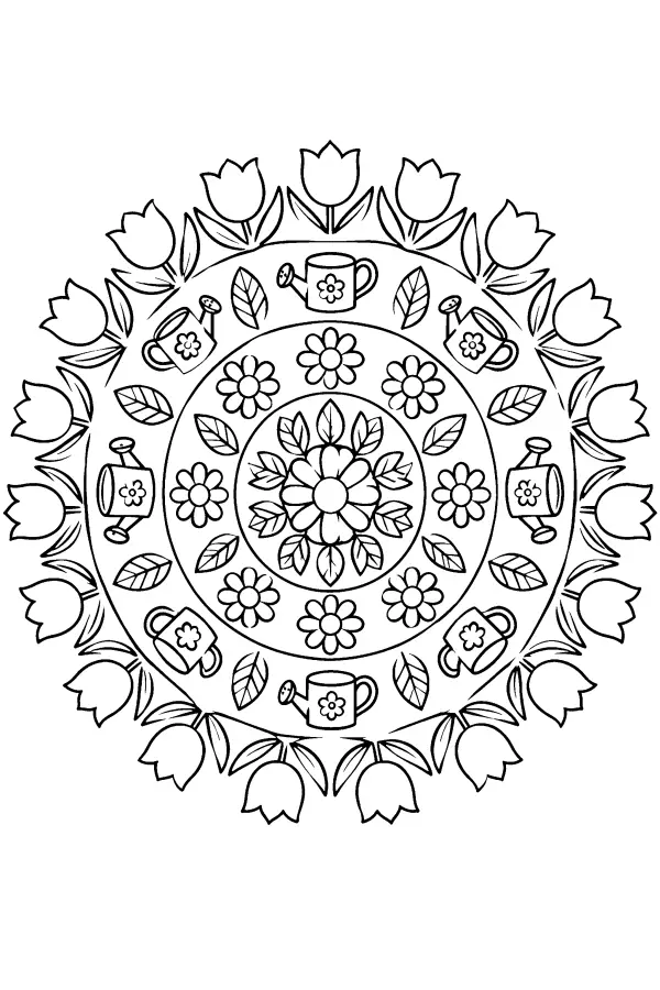 Dessin à colorier d’un mandala de jardin