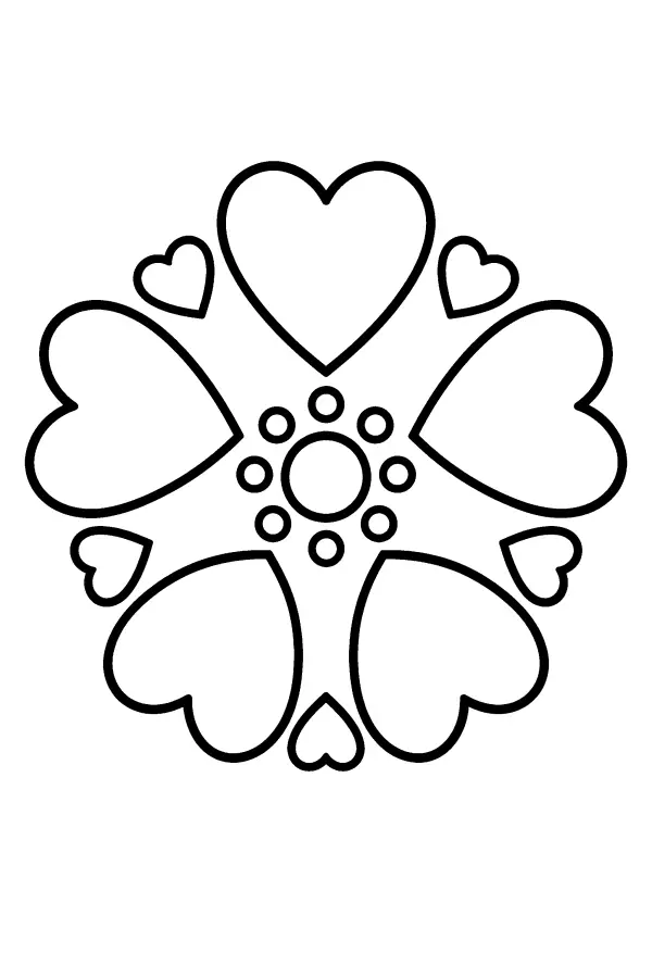 Dessin à colorier d’un mandala de cœurs pour enfants