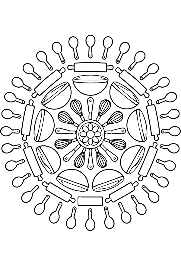 Dessin à colorier d’un mandala de cuisine