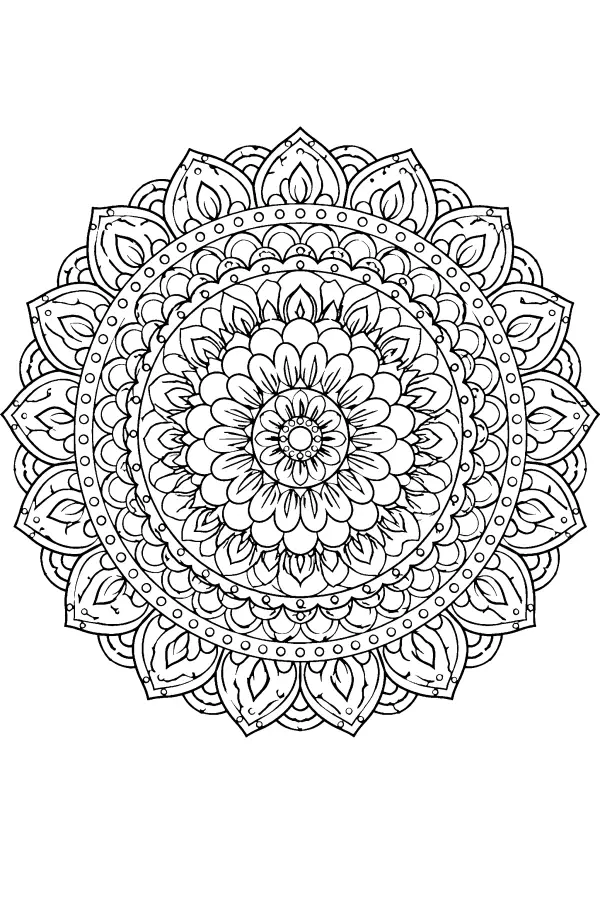 Coloriage détaillé d’un mandala de lotus en couches