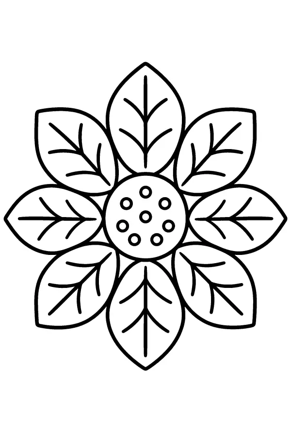 Coloriage facile d’un mandala de feuilles