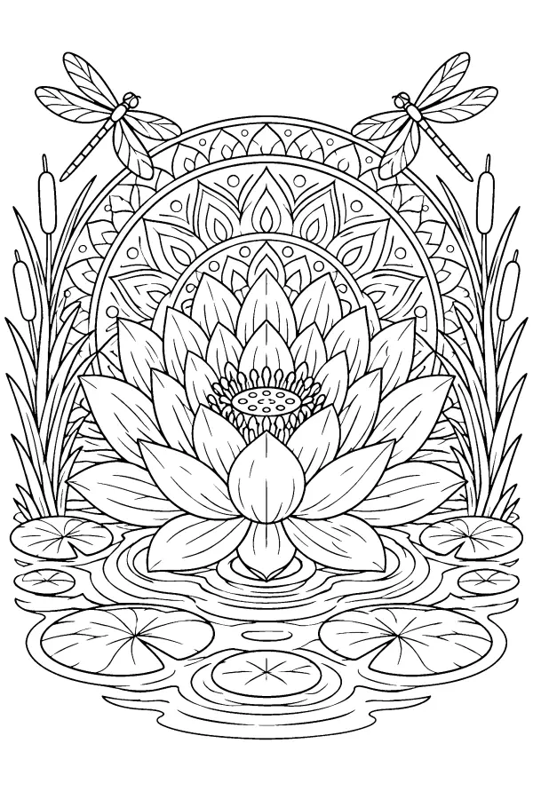 Coloriage détaillé d’un mandala de lotus