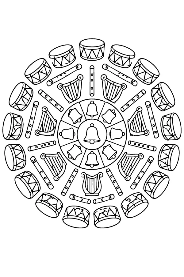Dessin à colorier d’un mandala d’instruments