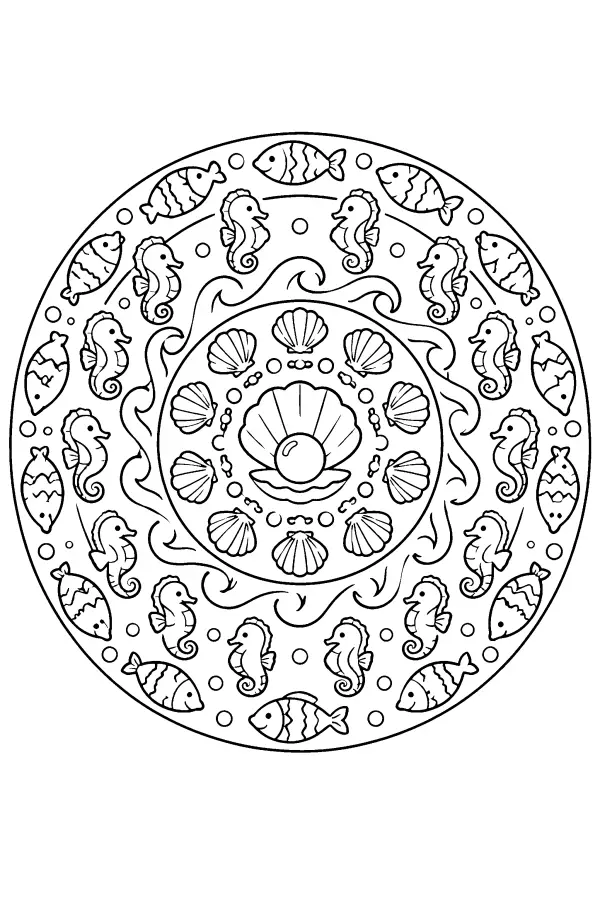 Coloriage d’un mandala océan avec une perle