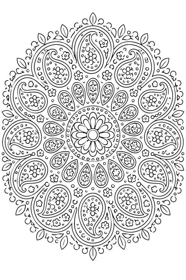 Dessin à colorier détaillé d’un mandala paisley