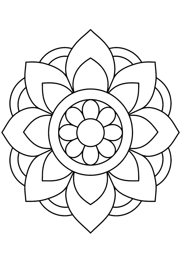Coloriage d’un mandala en forme de fleur en couches