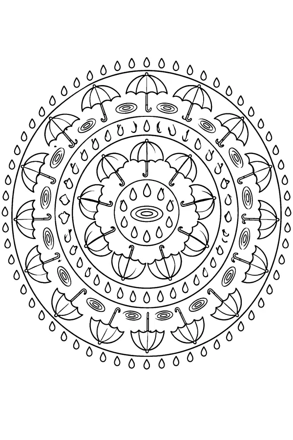 Dessin à colorier d’un mandala de parapluies