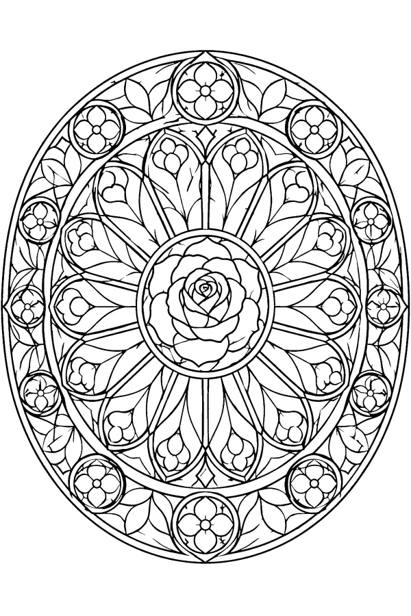 Dessin à colorier détaillé d’un mandala rosace