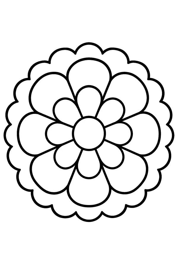 Coloriage facile d’un mandala en forme de fleur festonné