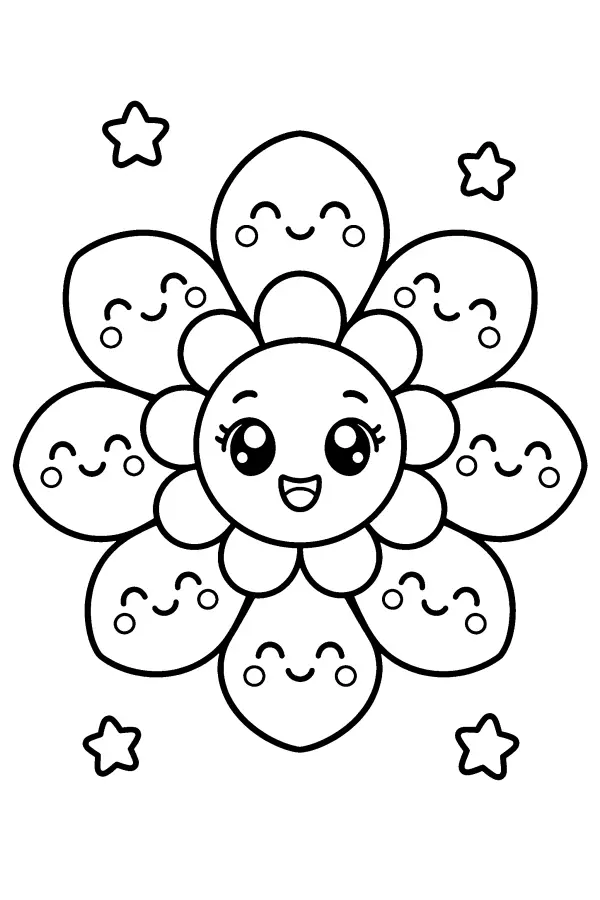 Coloriage d’un mandala en forme de fleur souriante