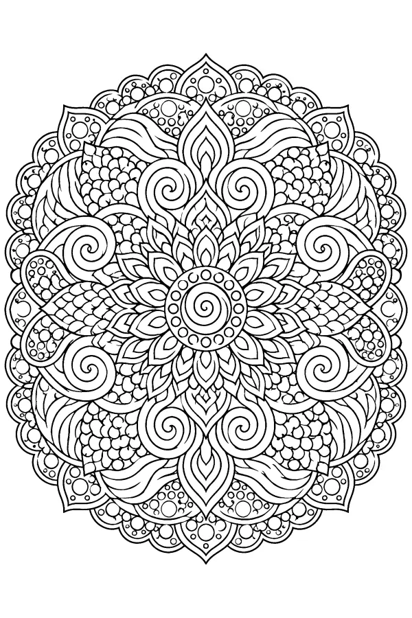 Dessin à colorier détaillé d’un mandala spirales