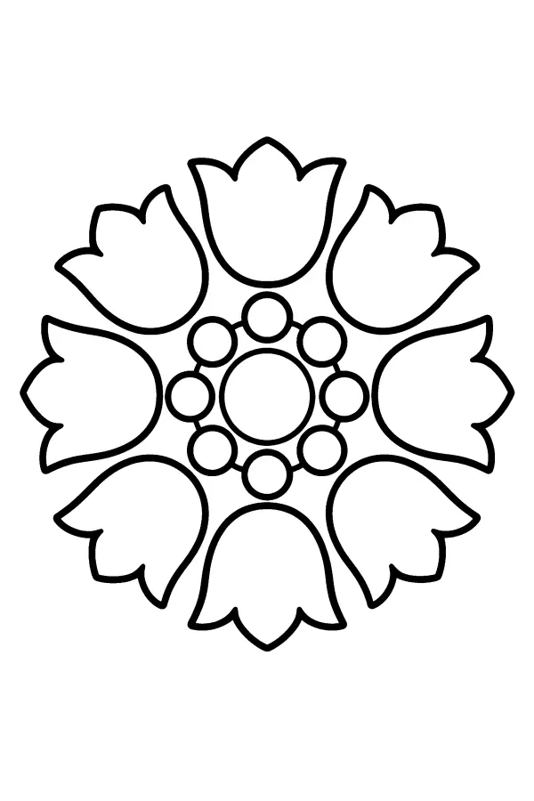 Dessin à colorier d’un mandala de tulipes