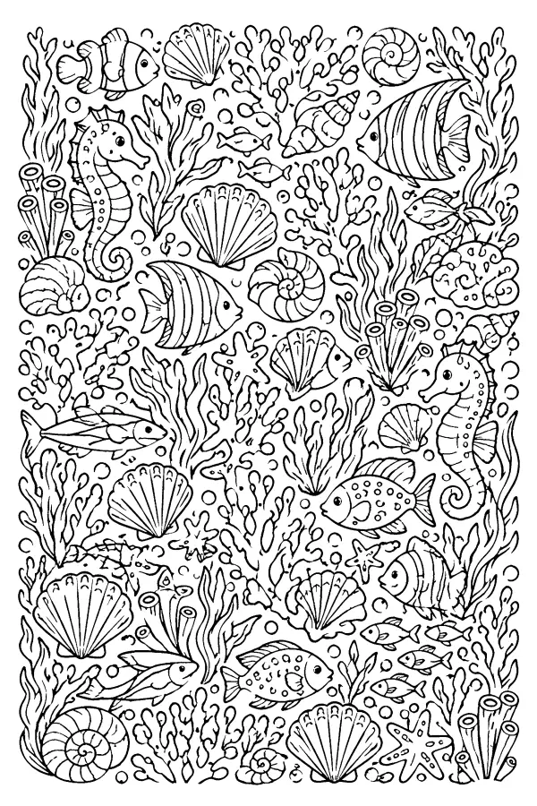 Coloriage détaillé motif récif de sirène
