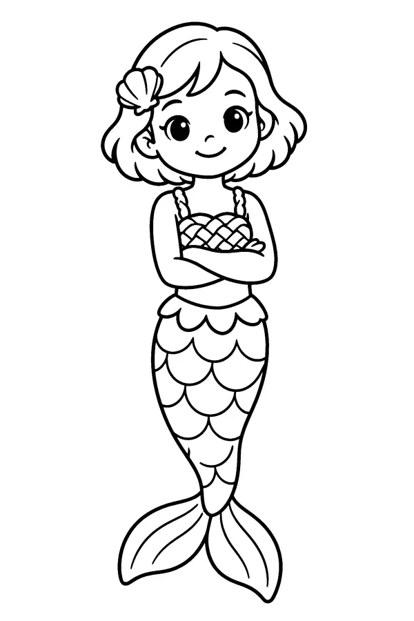 Dessin à colorier d’une sirène les bras croisés