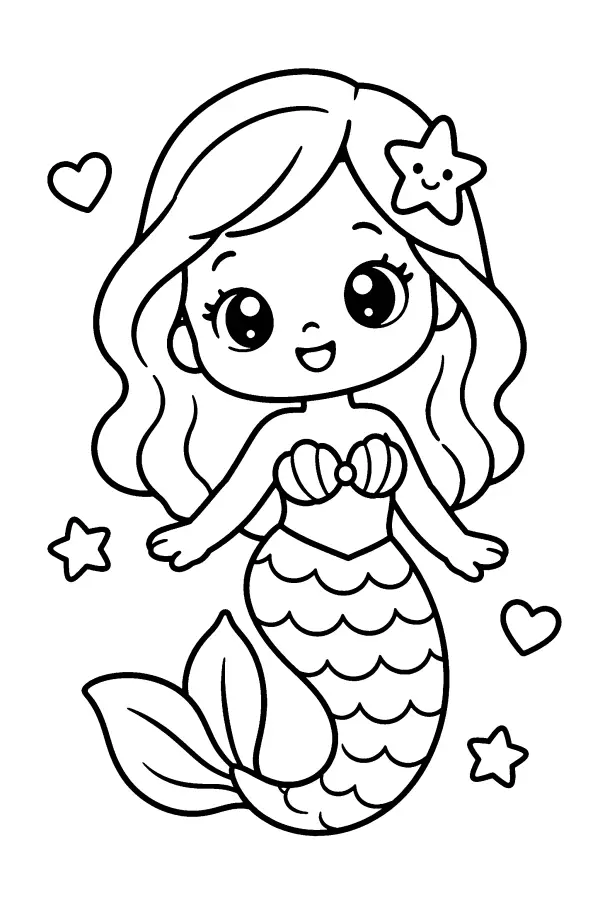 Dessin à colorier d’une sirène mignonne pour enfants
