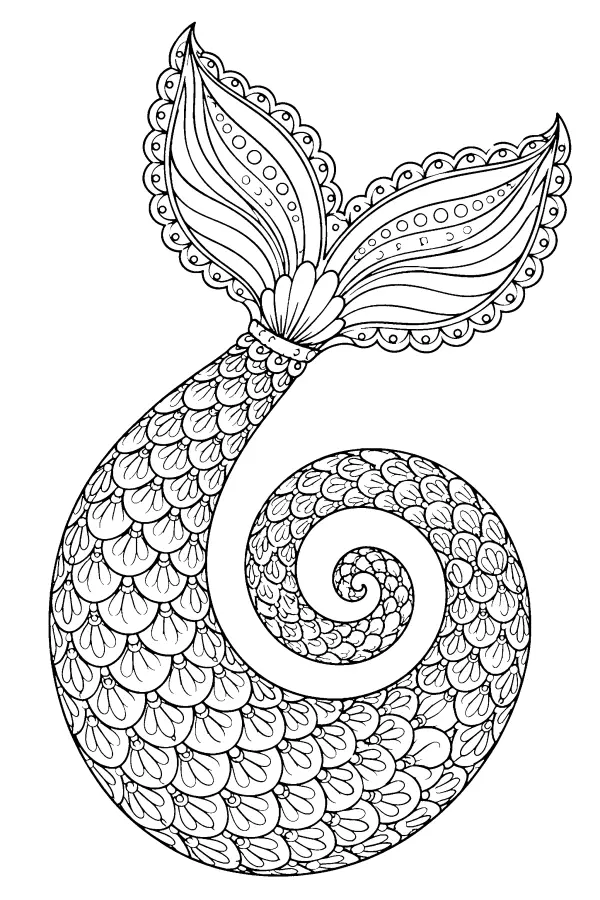 Coloriage détaillé d’une queue de sirène en spirale