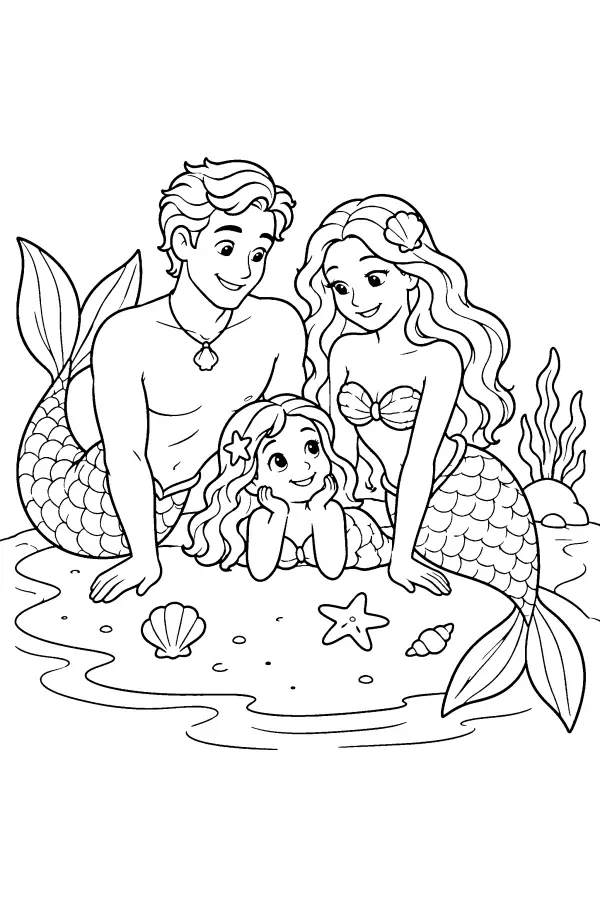 Dessin à colorier d’une famille de sirènes