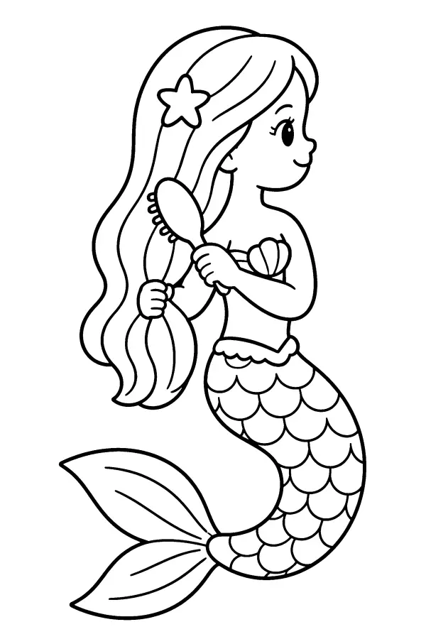 Dessin à colorier d’une sirène qui se brosse