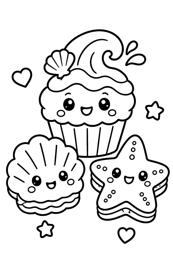 Dessin à colorier de gâteaux sirène pour enfants