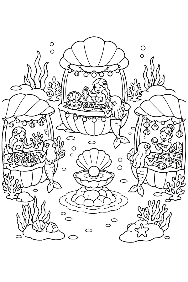 Dessin à colorier d’un marché de sirènes