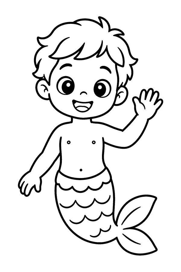 Dessin à colorier facile d’un enfant sirène