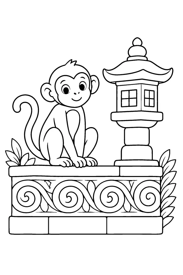 Monkey On Temple Wall