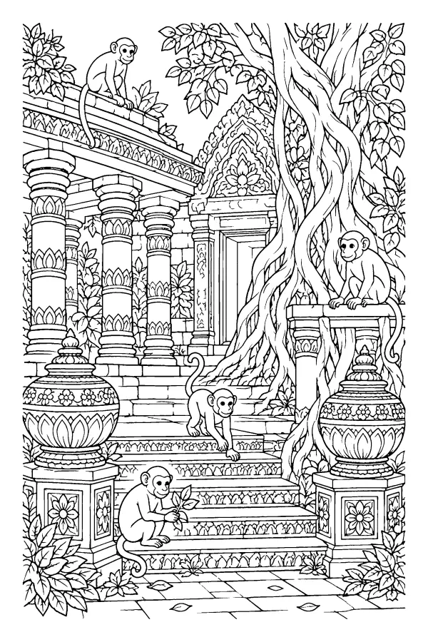 Temple Courtyard Monkeys